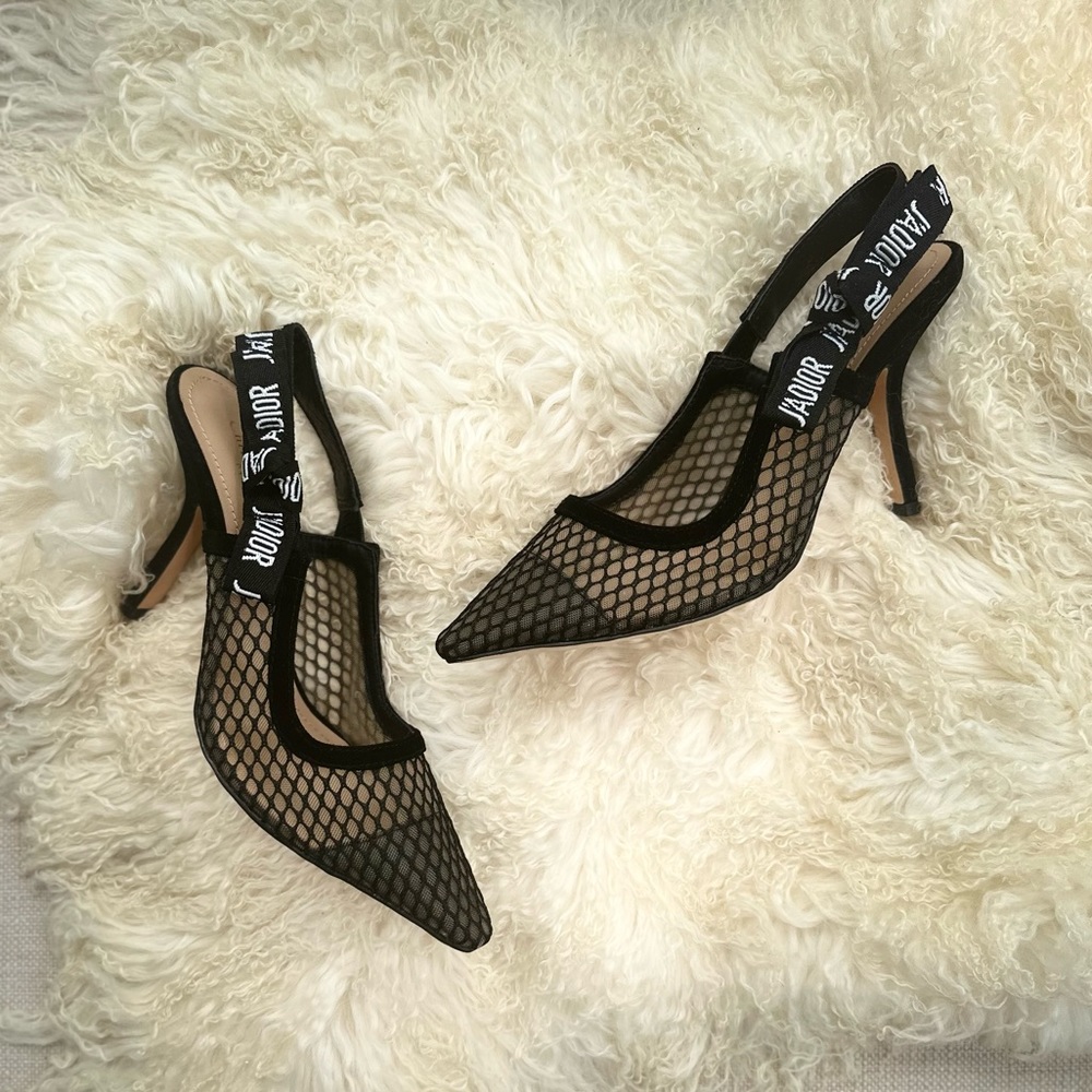 Dior J’Adior Fishnet Slingback Pumps